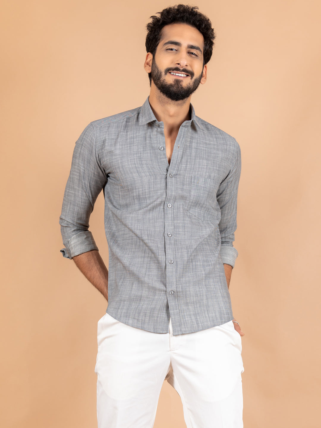 Buy Grey Denim Fabric Solid Shirt Online Tistabene