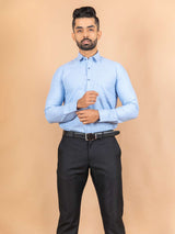 Blue Self Weaved Cotton Shirt