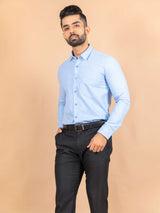 Blue Self Weaved Cotton Shirt