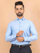 Blue Self Weaved Cotton Shirt