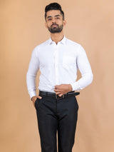 White Solid Cotton Shirt - Tistabene