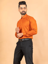 Orange Self Weaved Cotton Shirt - Tistabene