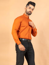 Orange Self Weaved Cotton Shirt - Tistabene