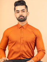 Orange Self Weaved Cotton Shirt - Tistabene