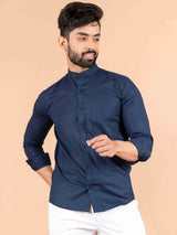 Blue Linen Chinese Collar Shirt