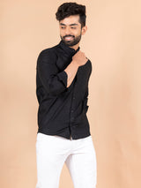 Black Linen Chinese Collar Shirt