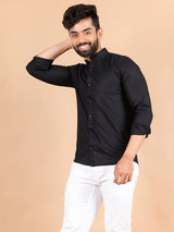 Black Linen Chinese Collar Shirt