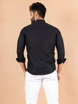 Black Linen Chinese Collar Shirt