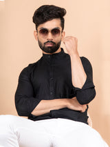 Black Linen Chinese Collar Shirt