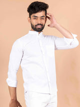 White Linen Chinese Collar Shirt