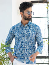 printed blue shirt