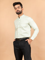 Light Green Chinese Collar Linen Shirt