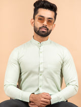 Light Green Chinese Collar Linen Shirt