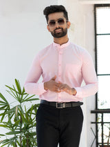 Baby Pink Chinese Collar Linen Shirt