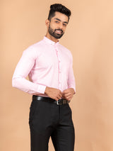 Baby Pink Chinese Collar Linen Shirt