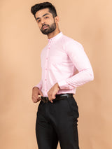 Baby Pink Chinese Collar Linen Shirt