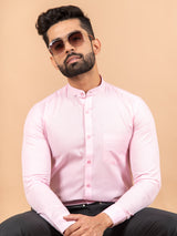 Baby Pink Chinese Collar Linen Shirt