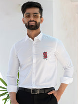 Snake Embroidered White Giza Cotton Shirt