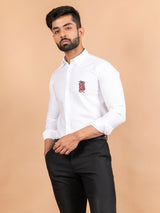 Snake Embroidered White Giza Cotton Shirt