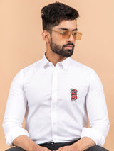 Snake Embroidered White Giza Cotton Shirt