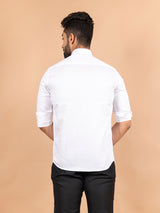 Snake Embroidered White Giza Cotton Shirt