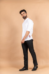 Snake Embroidered White Giza Cotton Shirt