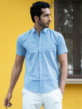 printed blue shirt