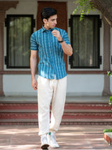 Aqua Blue Cotton Half Sleeve Jaipuri Printed Shirt