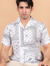 White Reasonal Print Half Sleeves Shirt