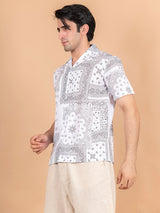 White Reasonal Print Half Sleeves Shirt