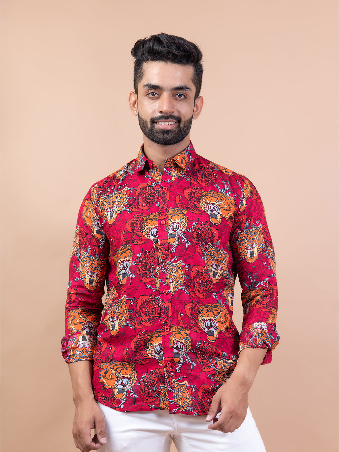 Buy Men's Tiger Print Red Shirt Online