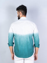 Green & White Comfort Fit Tie & Dye Full Sleeves Cotton Shirt - Tistabene