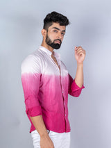 Pink & White Comfort Fit Tie & Dye Full Sleeves Cotton Shirt - Tistabene