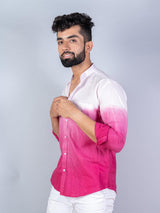 Pink & White Comfort Fit Tie & Dye Full Sleeves Cotton Shirt - Tistabene