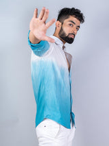 Sky Blue & White Comfort Fit Tie & Dye Full Sleeves Cotton Shirt - Tistabene