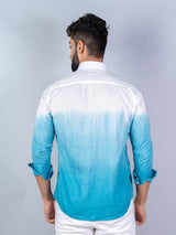 Sky Blue & White Comfort Fit Tie & Dye Full Sleeves Cotton Shirt - Tistabene