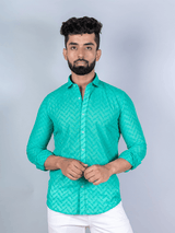 Green Embroidered Full Sleeves Cotton Shirt - Tistabene