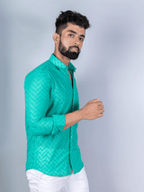 Green Embroidered Full Sleeves Cotton Shirt - Tistabene