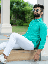 Green Embroidered Full Sleeves Cotton Shirt - Tistabene