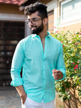 Sea Green Embroidered Full Sleeves Cotton Shirt