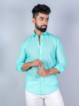 Sea Green Embroidered Full Sleeves Cotton Shirt