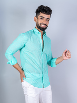 Sea Green Embroidered Full Sleeves Cotton Shirt