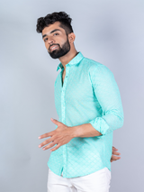 Sea Green Embroidered Full Sleeves Cotton Shirt