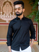 Black Linen Full Sleeve Shirt - Tistabene