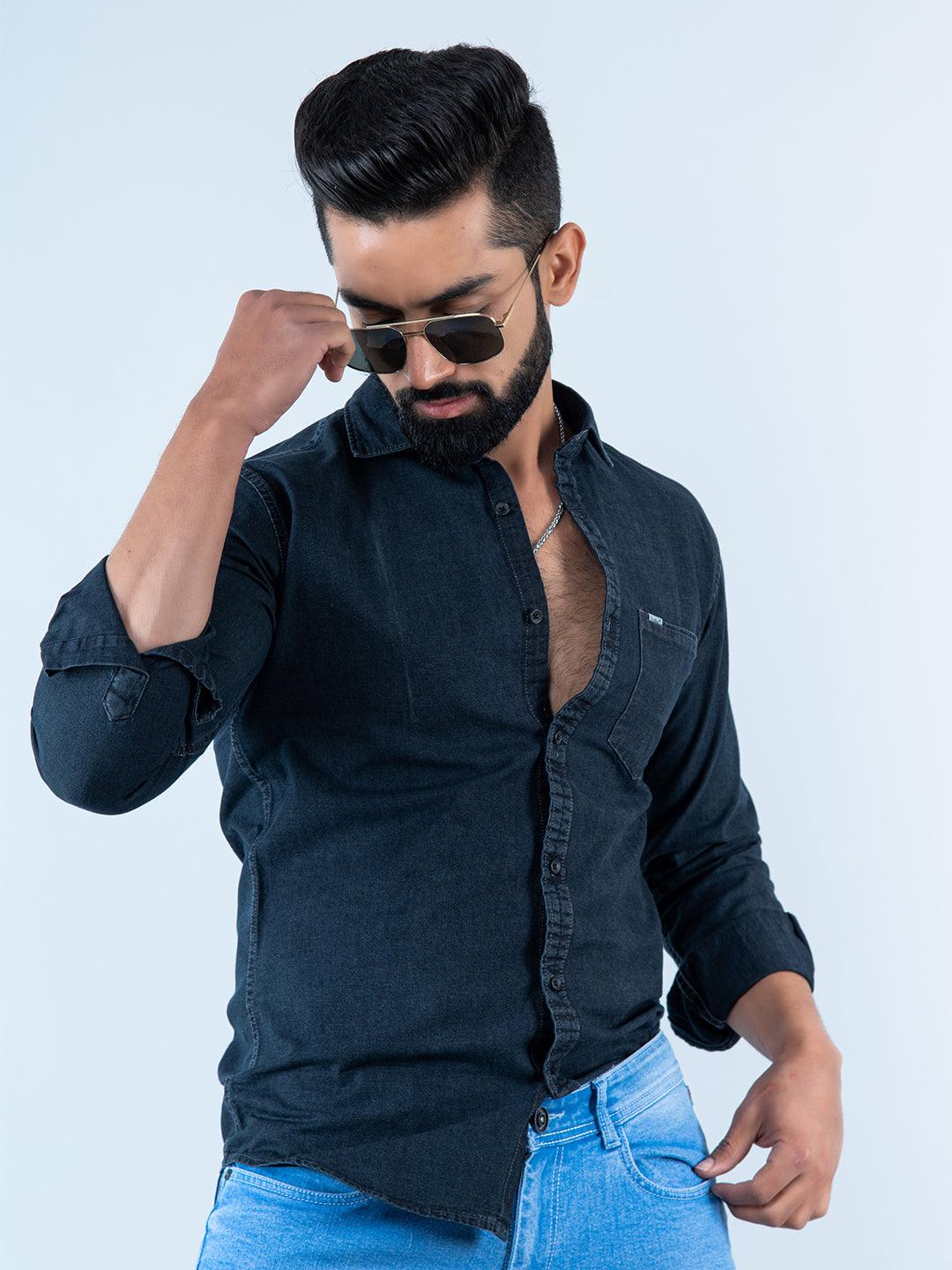 Shop Latest Dark indigo Denim Shirt Men Online in India – VUDU