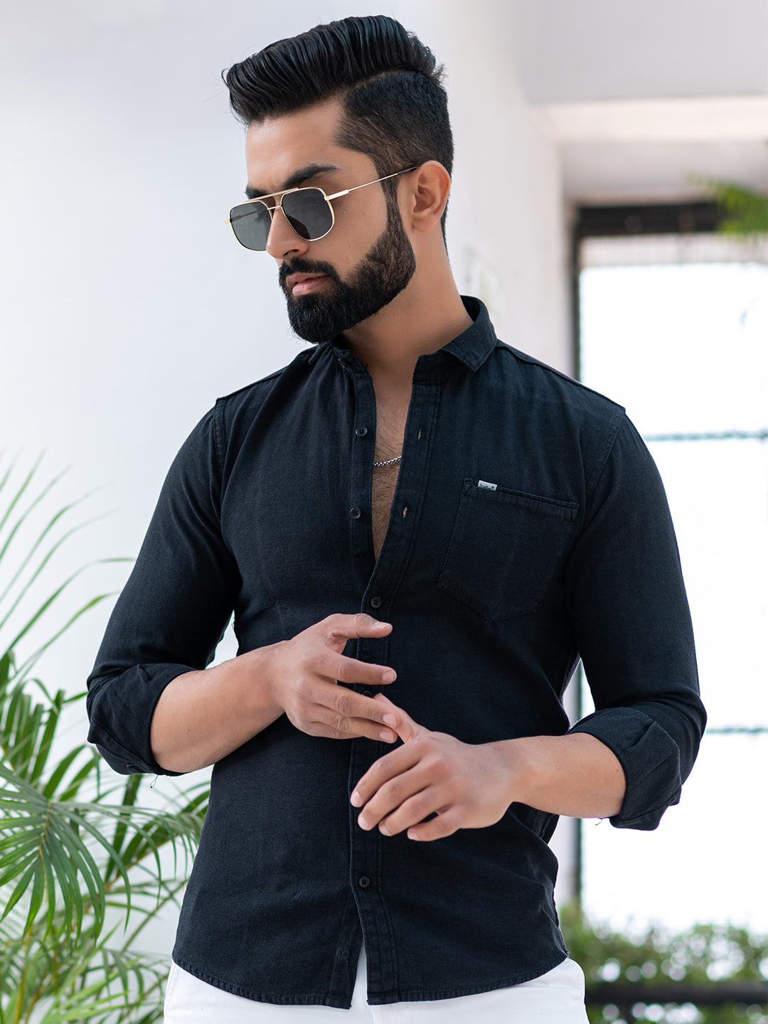 Black Denim Casual Shirt for Men | UD FABRIC - Your Style our Design
