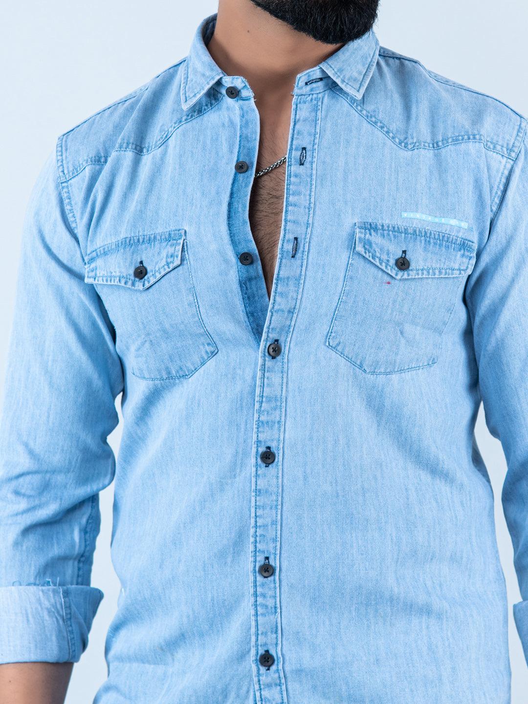 Men's Medium-sized Distressed Denim Button-down Shirt CASUCCI Light Blue Faded  Jeans Shirt Western Style - Etsy