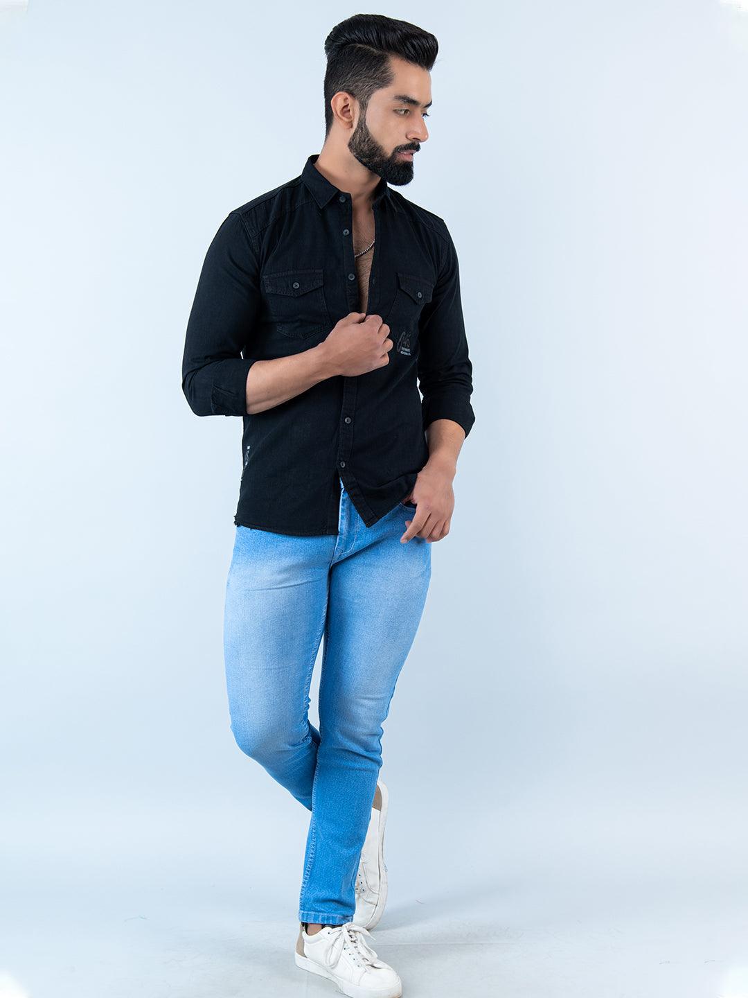 Denim Shirt and Black Jeans - Venti Fashion