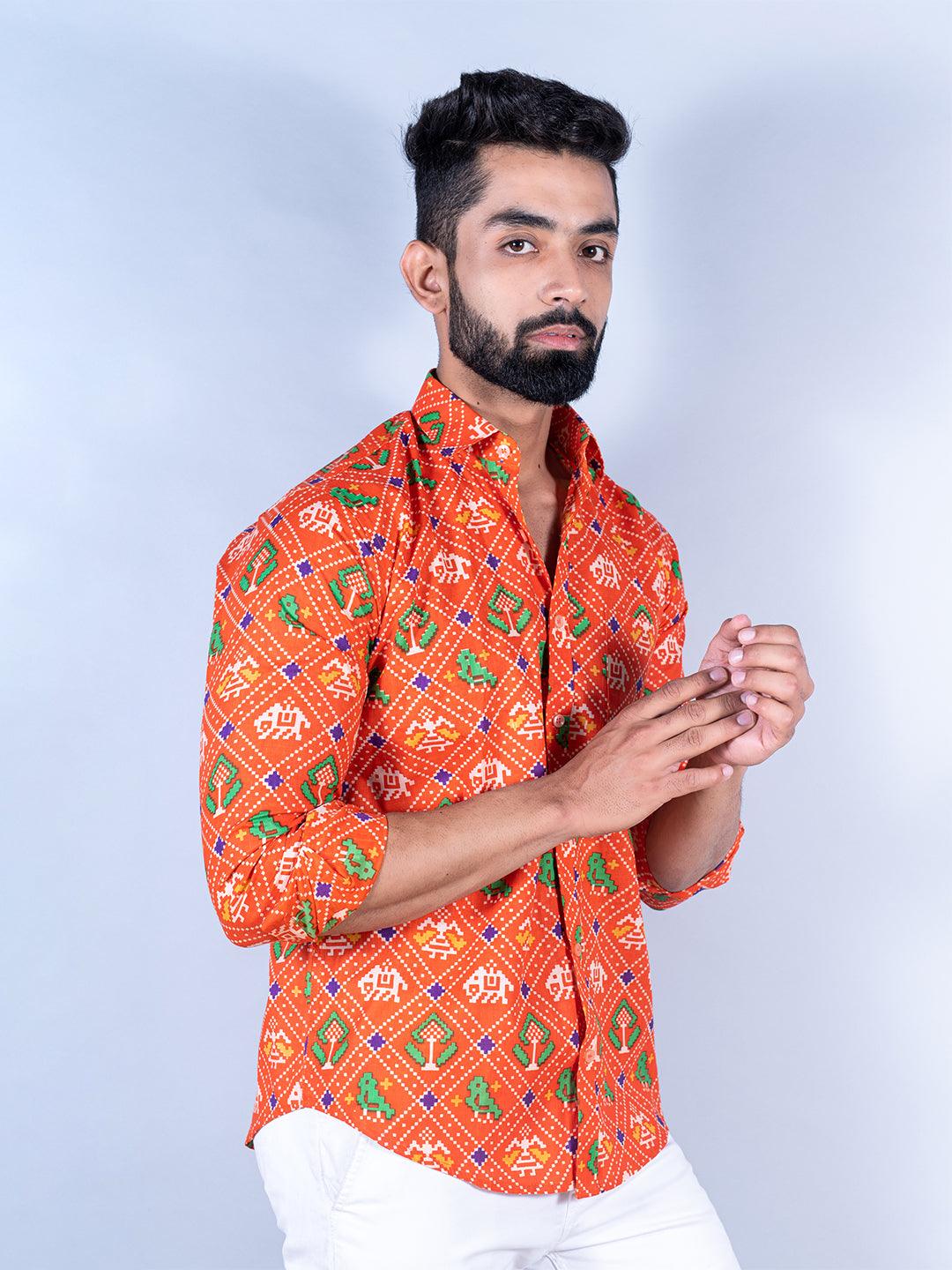 Orange hotsell printed shirt