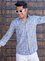 printed blue shirt